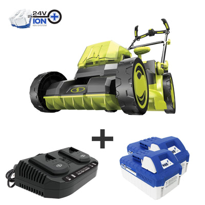 Sun Joe 48-Volt* IONMAX Cordless Brushless Lawn Mower Kit | 16-Inch | 12-Gallon Collection Bag | Comfort Grip | 6-Position Height Adjustment | W/ 2 x 4.0-Ah Batteries + Charger