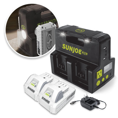 Sun Joe 24-Volt Cordless Powered Inverter Generator Power Station | W/ 2 x 2.0-Ah Batteries