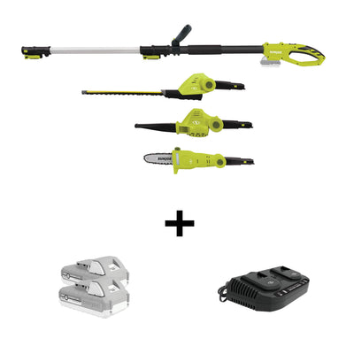 Sun Joe 24V-GTS4004-XT 24-Volt* 3-in-1 Cordless Yard Care Solution | Hedge Trimmer | Pole Saw | Leaf Blower | W/ 2 x 2.0-Ah Batteries + Dual Port Charger