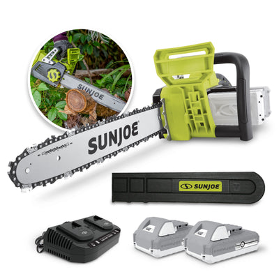 Sun Joe 48-Volt* IONMAX Cordless Chain Saw Kit | 16-inch | W/ 2 x 2.0-Ah Batteries + Charger
