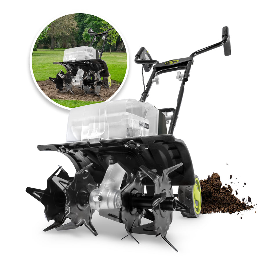 Sun Joe 48-Volt* IONMAX Cordless Garden Tiller/Cultivator Kit | W/ 2 x 2.0-Ah Batteries + Dual Port Charger